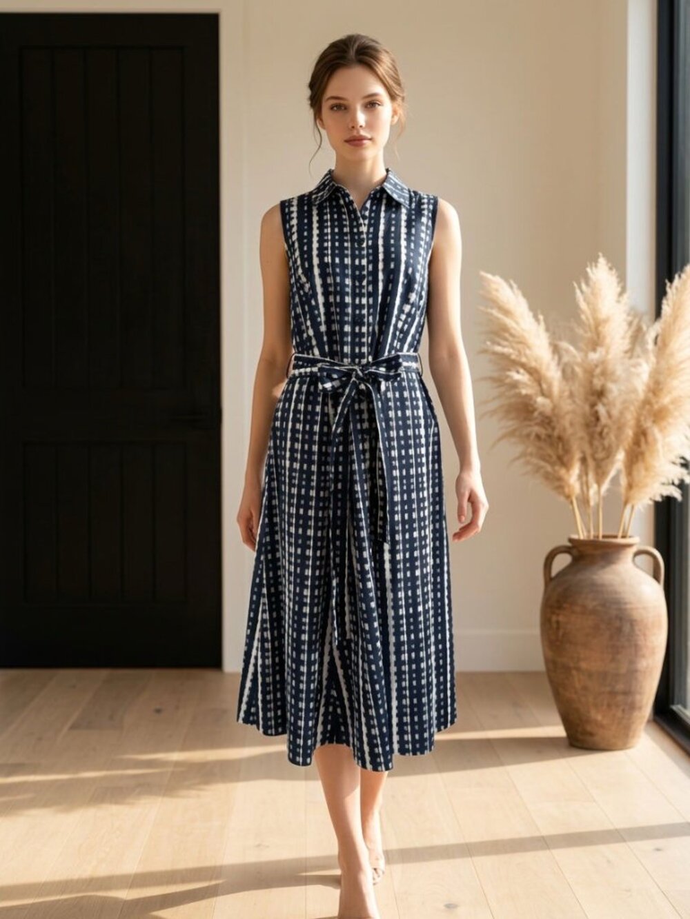 NWT Calvin Klein 100% Cotton Belted Sleeveless Shirt Midi Dress Size 10 - Picture 1 of 14